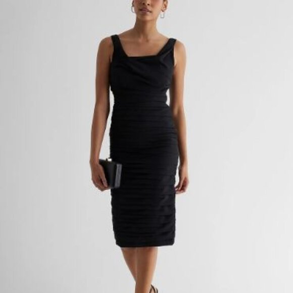 NWT Draped Neck Ruched Midi Sheath Dress - size 0 - Picture 1 of 4